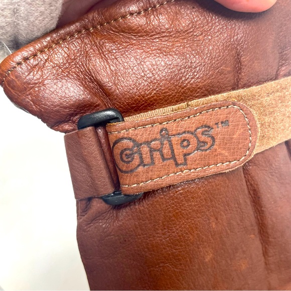 Wells Lamont Grips Riding Gloves Leather Pig Skin Velcro Wrist Brown Large - Picture 2 of 7